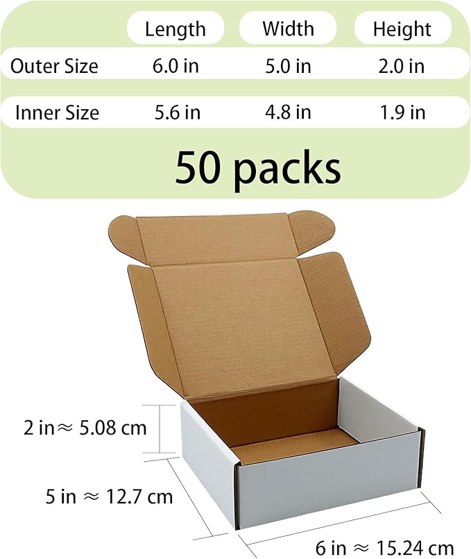 White Shipping Boxes 6x5x2 inch 50 Pack,Corrugated Boxes Mailer Packaging for Mailing Small Business，E-Commerce Gift Boxes for Wrapping Present Moving Storage Heavy Duty Recycled Cardboard Boxes