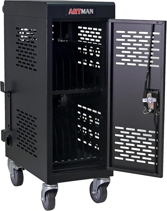 16 Devices Laptop Charging Cart,Tablet Storage Carts for pad Up to 16.3" Screen Size, Classroom Computer Mobile Charging Station for Pads, Chromebooks,Laptops, Security Storage(16 Bay-Black)