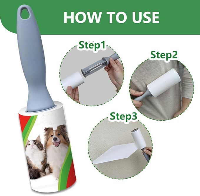 Pet Hair Lint Rollers, 3 Pack, 90 Sheets Each– Reusable Sticky Roller for Pet Hair, Cat & Dog Hair Remover, Lint Remover, Pet Hair Remover for Furniture, Clothing & Cars