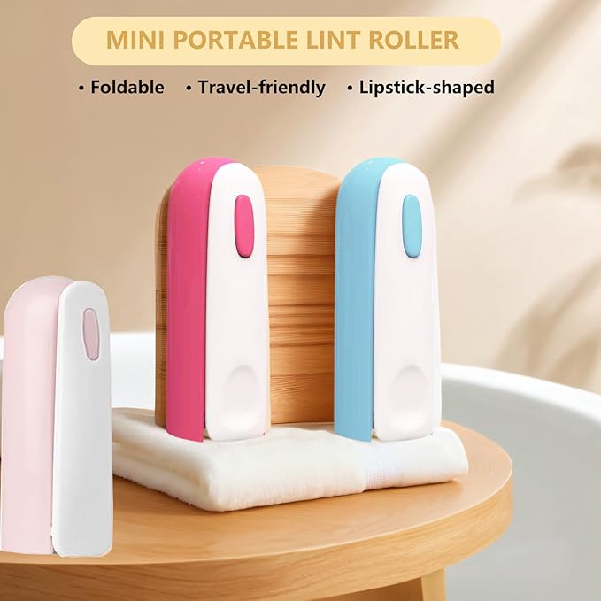Mini Lint Roller with 150 Sheets, Travel Size Portable Lint Roller Compact Pet Hair Remover with 5 Refills, Sticky Small Lint Remover for Pocket Travel Essentials for Clothes (Blue)