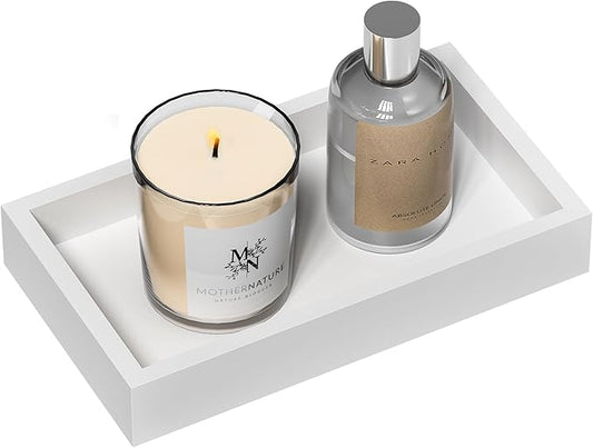 ZHWS Small Bathroom Vanity Tray for Counter, Makeup, Perfume, Decorative Tray for Candle, Jewelry Small Kitchen Tray for Soap Dispenser Sponge Holder White 7.9”L x 4.4”W x 1.14”H