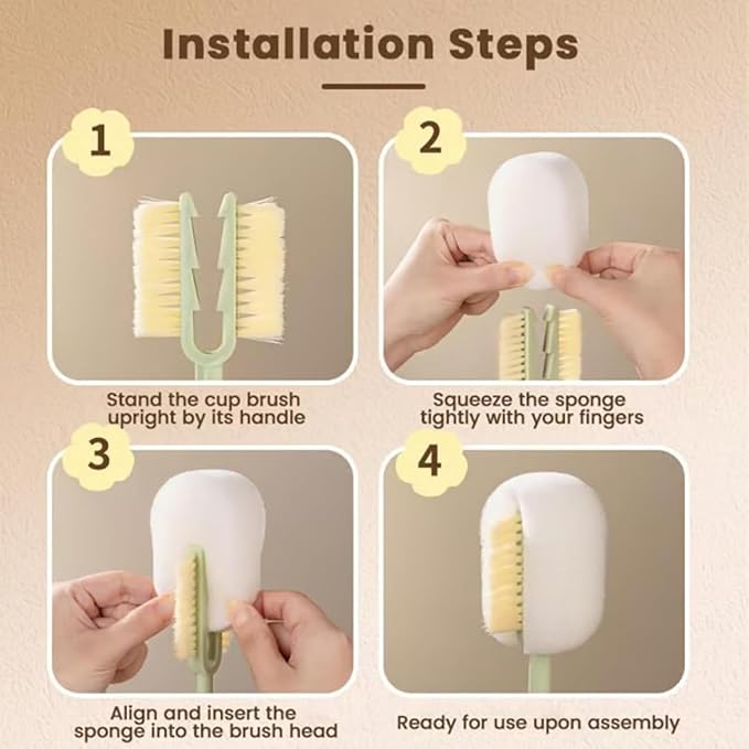 XngQuJoy 5-in-1 Bottle Cleaning Brush Set, Multifunctional Portable Brush Kit for Water Bottles, Travel Mugs, Cups, Kitchen Use, Wood Handle, 4.8 x 2.1 x 1.6 Inches (Yellow*2pcs)