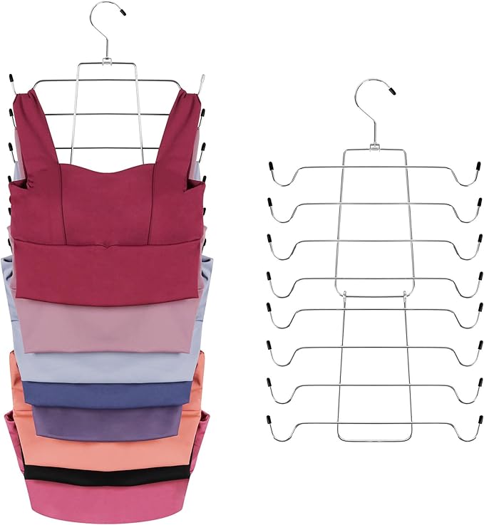 ZEDODIER 3 Pack Tank Top Hanger Space Saving, Bra Hangers for Closet Organizer, Hanging Bra Organizer Tank Tops Holder with 24 Hooks, Metal Closet Organizers and Storage Small Space Solutions, Silver