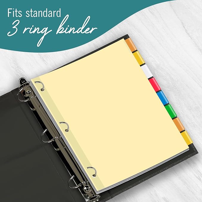 8-Tab Binder Dividers for 3 Ring Binder, Insertable Multicolor Big Tabs, Bulk Letter Size Paper Divider, 8.5 x 11 inch, 12 Sets (96 Dividers Total)