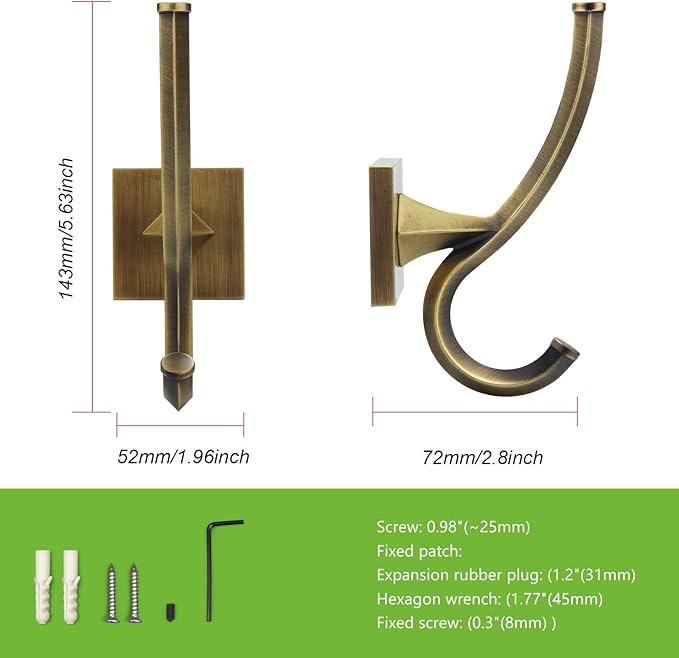TUNNY 2 Pack Vintage Coat Hooks-Copper Brushed Wall Hooks Towel Hooks Towel Robe Hooks,for Entry Shoe Cabinet, Wardrobe Bathroom Bedroom Furniture Hardware