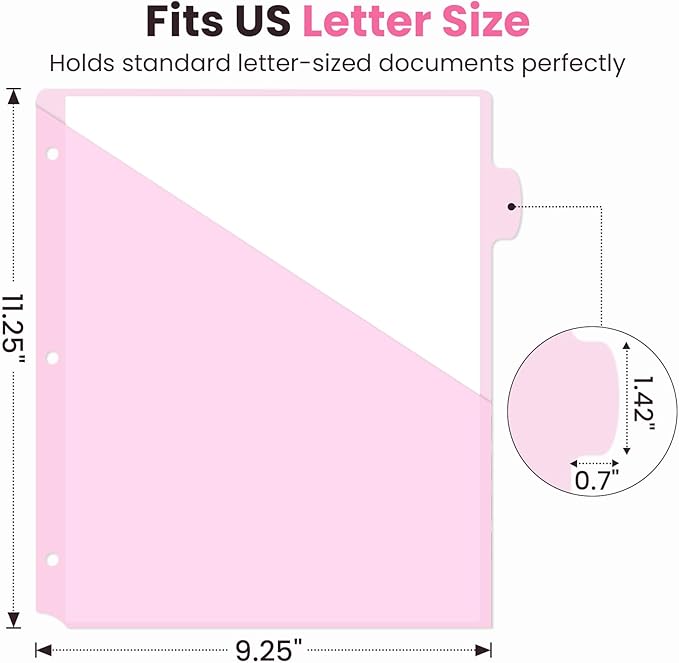 Sooez 8-Tab Binder Dividers with Two Pockets, 8 Tabs Dividers for 3 Ring Binder Organizers, 3-Hole Plastic Sheets Protectors for US Letter Size, School, College, Office Supplies, Pastels, Set of 2