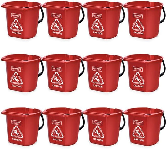 Matthew Cleaning 4.2 Gallon Mop Bucket, Heavy Duty Plastic Cleaning Bucket with Built-in Pour Spout, Mop Holder and Comfort Grip Handle, House and Commercial Cleaning Supplies, Case Pack 12 Pcs Red