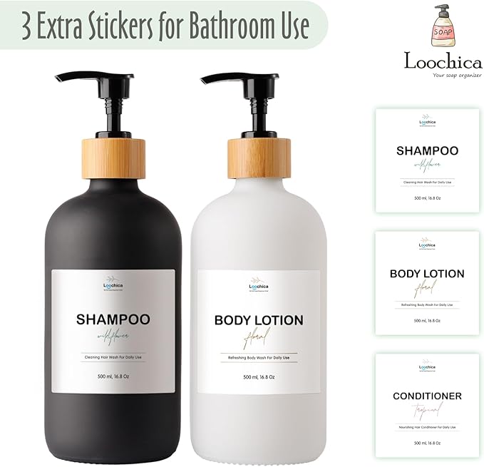 2 Pack Glass Soap Dispenser Set, Hand and Dish Glass Soap Dispensers for Kitchen Sink, Kitchen Soap Dispenser Set Suitable for Black and White Kitchen Décor