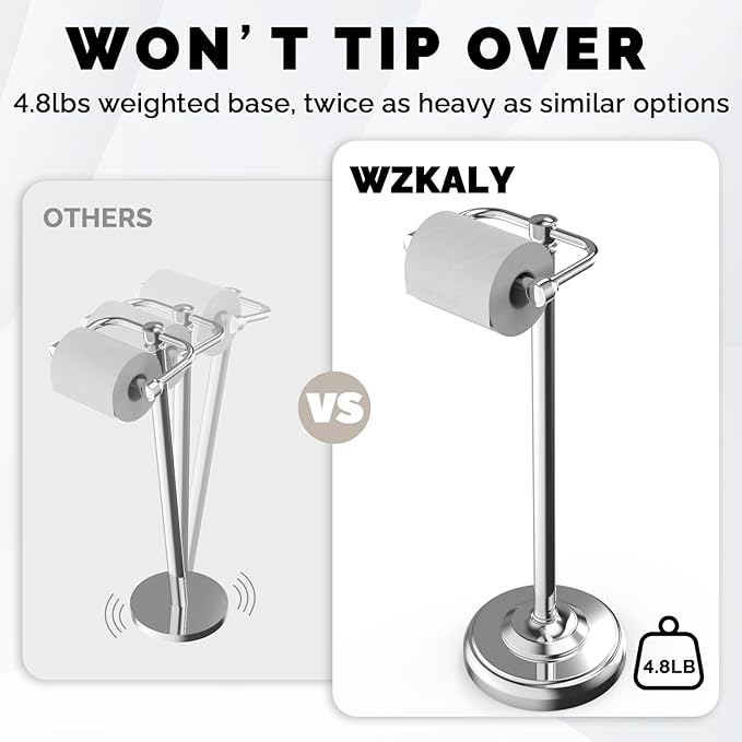 Toilet Paper Holder Stand, Polished Chrome Toilet Paper Holder Free Standing, Post Pivoting Design & Stable Weighted Base SUS304 Stainless Steel for Bathroom(Mega Roll)