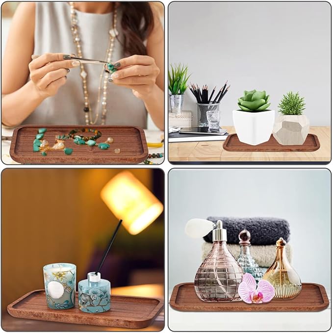 9.84in Wooden Vanity Tray, Bathroom Tray Countertop Organizer Tray for Candle Perfume Soap Dispenser Jewelry Keys