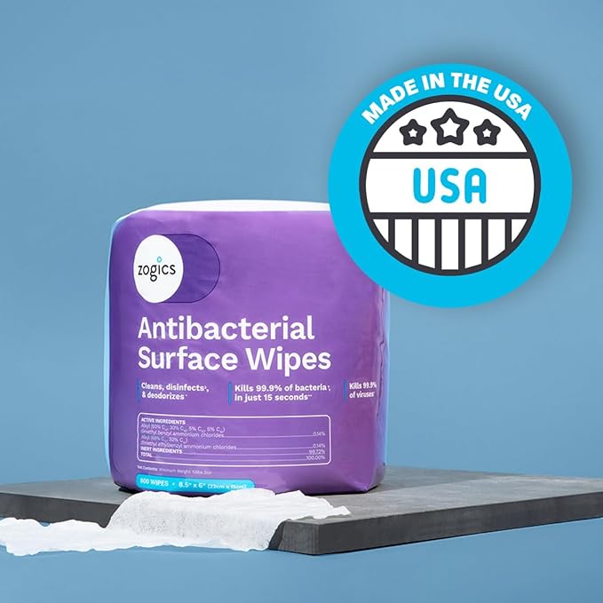 Zogics Antibacterial Wipes – Disinfecting Wipes for Sanitizing and Cleaning Surfaces and Equipment, EPA Registered Antibacterial Cleaning Wipes (1,600 Count – 2 Rolls of 800 Wipes)