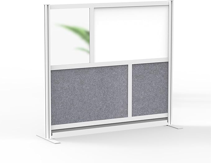 Workflow Modular Wall | Room Divider with Whiteboard, Sound Dampening, & Frosted Acrylic Panels | Expandable Office Partition for Privacy & Stability (53" x 48")