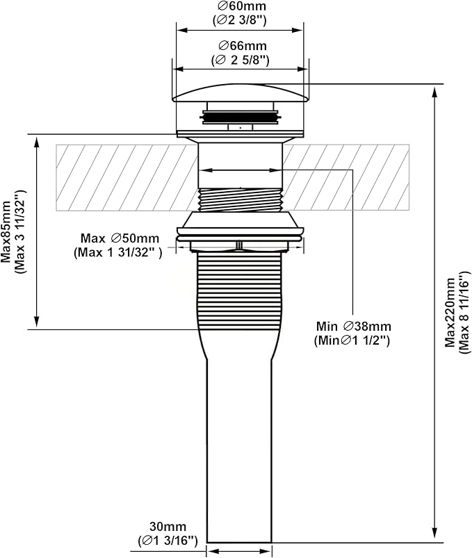 Pop up Sink Drain Stopper for Bathroom Vessel Vanity Sink Art Basin Chrome, Big Cap Without Overflow, Metal Pop-up Drain Strainer with Detachable Basket Stopper
