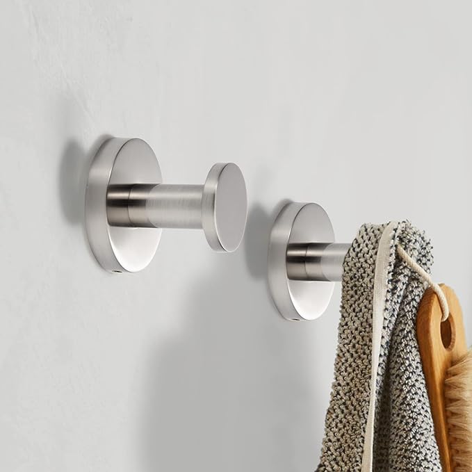 TUNNY 5 Pack Round Towel Hooks-Shiny Nickel Brushed Modern Coat Hooks Shower Towel Hooks for Bathroom Kitchen Home Storage
