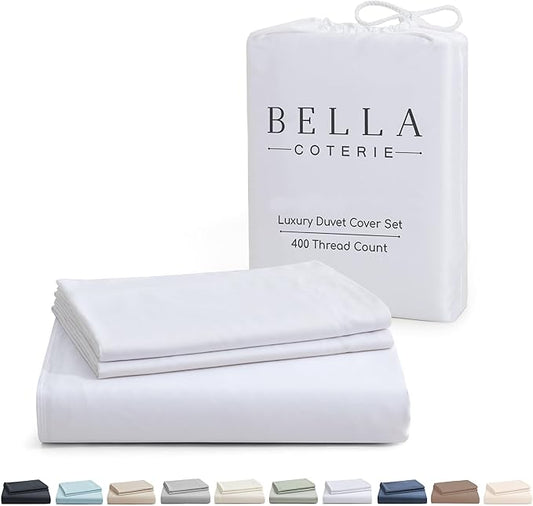 Bella Coterie Luxury Bamboo Viscose King Size Duvet Cover Set | 100% Organically Grown | Corner Ties | Ultra Soft | Cooling | Two Pillow Shams | 106 x 94 | No Insert [White]