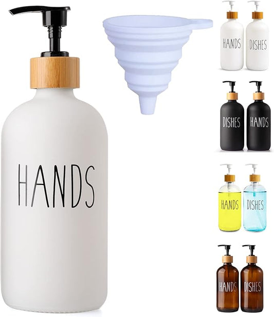 White Glass Soap Dispenser Bottle for Hands. Glass Soap Dispenser for Bathroom or Kitchen Sink Use