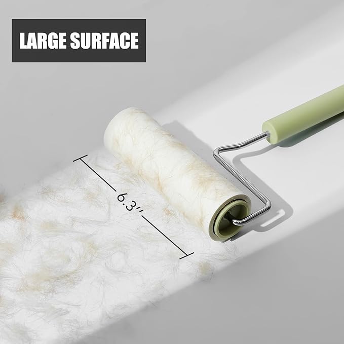 Extra Sticky Large Surface Lint Roller, 6.3'' Giant Lint Roller for Pet Hair, 270 Sheets/ 3 Refills, Long Handle Lint Remover for Clothes, Furniture, Dog & Cat Hair Remover