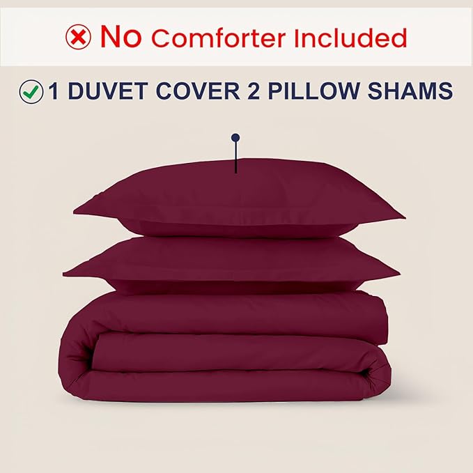 Kotton Culture 120"x120" 3 Pc Super King Plus/Super Oversize King Duvet Cover Set 100% Egyptian Cotton - 1000 TC, Zipper Closure & Corner Ties - Fits Only Extra Large Inserts - Burgundy
