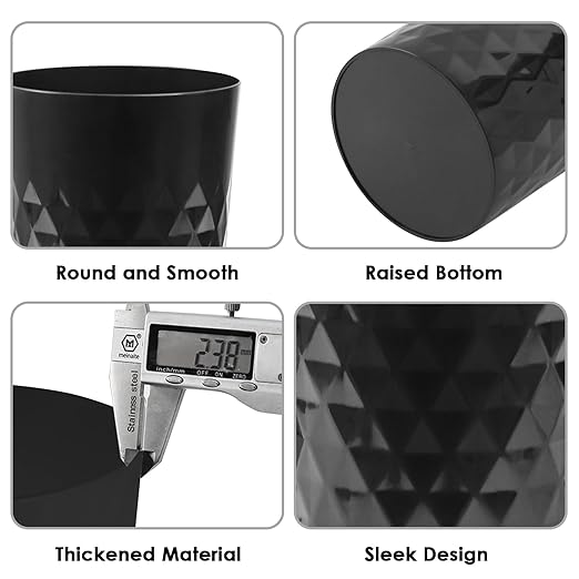 YGJT Small Trash Can, 3 Pack 1.8 Gallons Bathroom Trash Can, Slim Waste Basket, Round Garbage Can, Plastic Trash Bin for Kitchen, Dorm, Bedroom, Office, Living Room, Study, Compact Spaces(Black B)