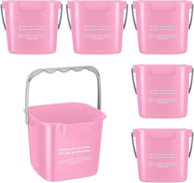 Roshtia 6 Pcs 3 Quart Cleaning Bucket Small Sanitizing Square Bucket Detergent Pail for Home Commercial Restaurant Kitchen Office School (Pink)