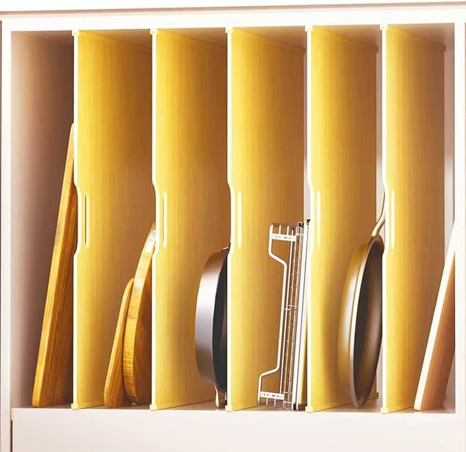5 Set Trim-to-Fit Wood Tray Dividers for Cabinet, Cookie Sheet Organizer, Multi Layer Embedded Plug-in Board Storage, Cuttable DIY Storage Divider Insert for Kitchen Bedroom Cabinet Closet
