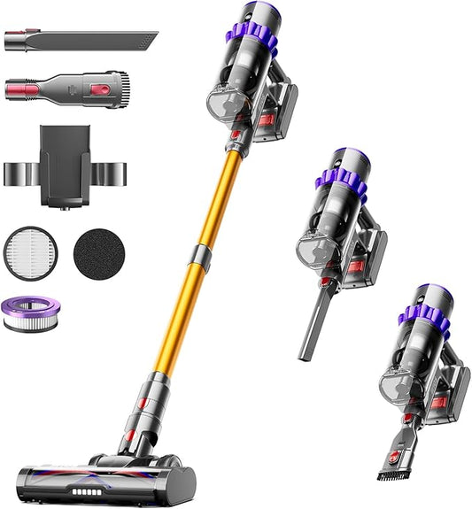 Cordless Vacuum Cleaner,600W 50KPA 65Mins Self-Standing Vacuum Cleaners for Home, Stick Vacuum Cordless with Wall Mount Charging, LED Display, Upgraded Roller Brush for Carpet,Pet Hair,Hardwood Floor