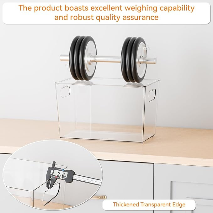 Yieach 4 Pack Stackable Clear Organizer Bins With Lids & Handle,11.1″ Deep Plastic Hall Closet Storage Bins for Pantry,Refrigerator and Cabinets,Acrylic Container for Organizing Toy,Snacks Organizer