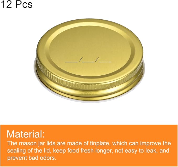 uxcell Mason Jar Lids, 12 Pcs - Tinplate Canning Lids Regular Mouth Leak Proof Fits Storage Jars (Gold)