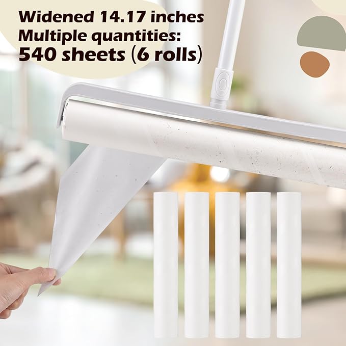14.17" Large Lint Rollers for Pet Hair Extra Sticky 540 Sheets Roller with 45 Inch Extendable Long Handle Hair Mop for Cleaning Carpet Clothing, Couch Furniture Wall Cleaner Mop Dust Remover