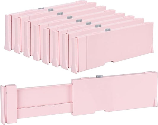 Vtopmart 8 Pack Drawer Dividers for Clothes, 4" High 11.3"-17" Adjustable Expandable Dresser Drawer Organizer, Plastic Separators for Dresser, Baby Clothes, Underwear, Kitchen & Office Storage, Pink