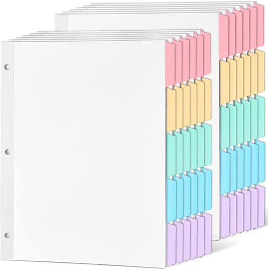 Forvencer Blank Writable Binder Dividers, 1/5 Cut Tabs, 3 Hole Punch Dividers with Reinforced Edge, Binder Dividers with Multicolor Tabs, Letter Size, 12 Sets, 60 Dividers