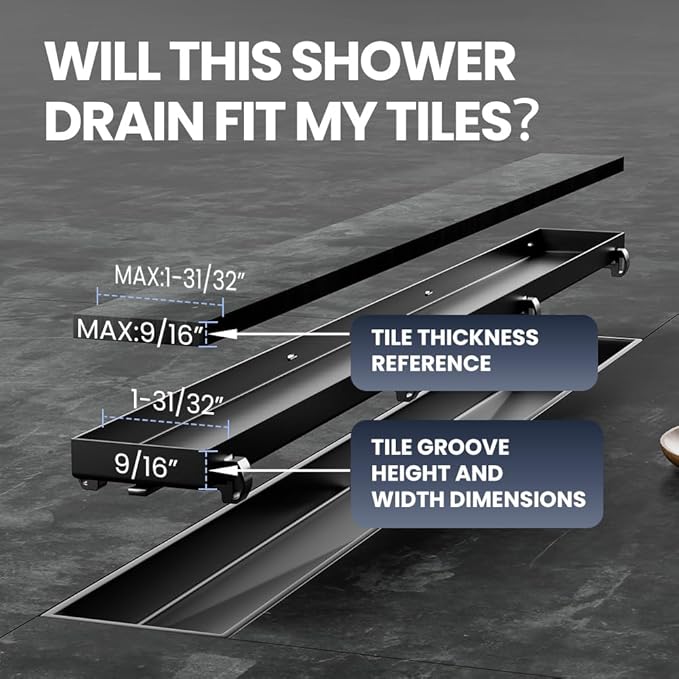 Linear Shower Drain 12 Inch Black, Shower Drain with 2-in-1 Tile Insert Panel, Brushed AISI 304 Stainless Steel Linear Drain for Fast Drainage, Floor Drain for Bathroom, Kitchen, Garage & More