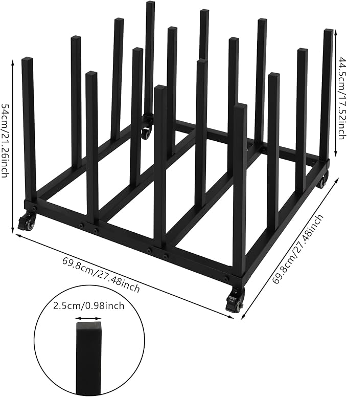 Vinyl Storage Rack | 16 Roll Heavy Duty Media R-oll Cart | Vinyl roll Holder Storage Rack | Round Core Mobile Storage Cart Rack | for Blueprint S-torage/Fabric Organization | Black
