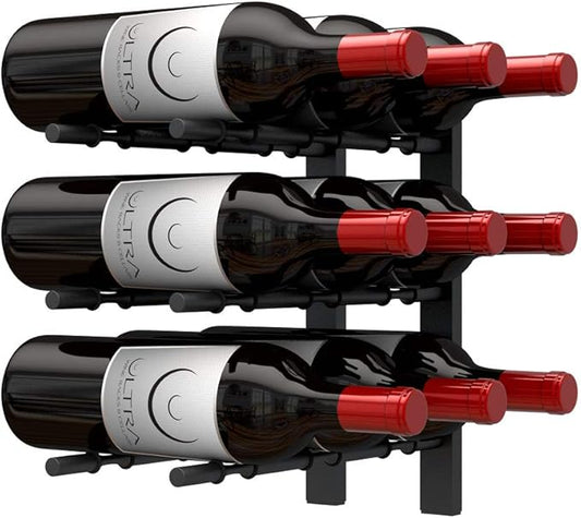 Ultra Wine Racks Wall Mounted Label-Out Wine Racks (1 Foot 3 Deep, Matte Black, 9 Wine Bottles) - Modern Metal Wine Storage, Modular Design for Home Bar, Kitchen, Dining Rooms, & Wine Cellars
