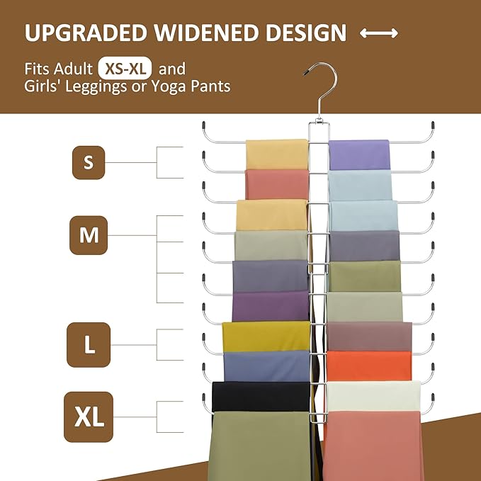 ZEDODIER Legging Organizer for Closet, 2 Pack Rotatable Yoga Pants Hanger for Women's XS-XL and Girls' Leggings, Holds Up to 40 Pairs, Space-Saving Closet Organizers and Storage, Silver