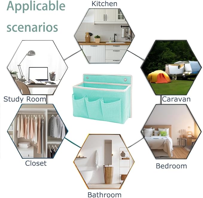 Wall Hanging Organizer Bag/Hanging Baskets with Large Mesh Compartment & 3 Pockets，Over the Door Organizer Space Saving Storage for Bedroom,RV Camper, Closet (Green -1 Pack)