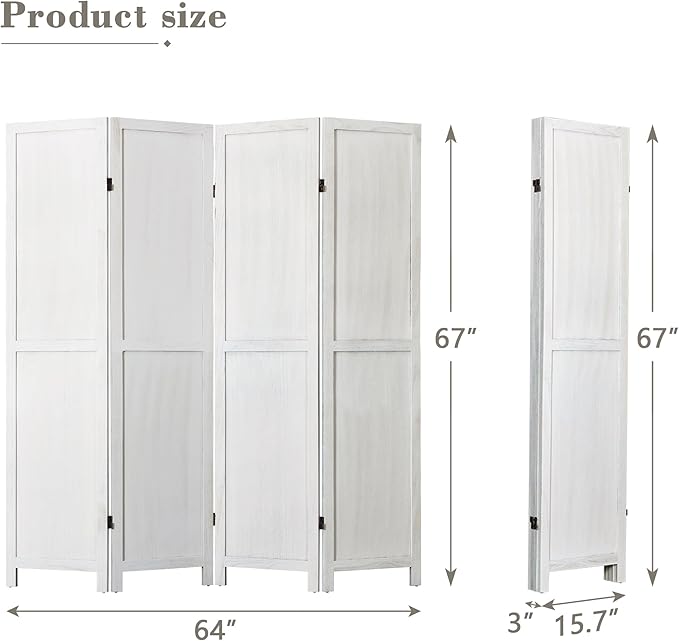 WelFurGeer 4 Panel Room Divider Screen - 360° Adjustable Folding Panels for Privacy, Bedroom, Living Room & Patio, Handcrafted Decorative Room Divider, Freestanding Divider for Room Separation (White)
