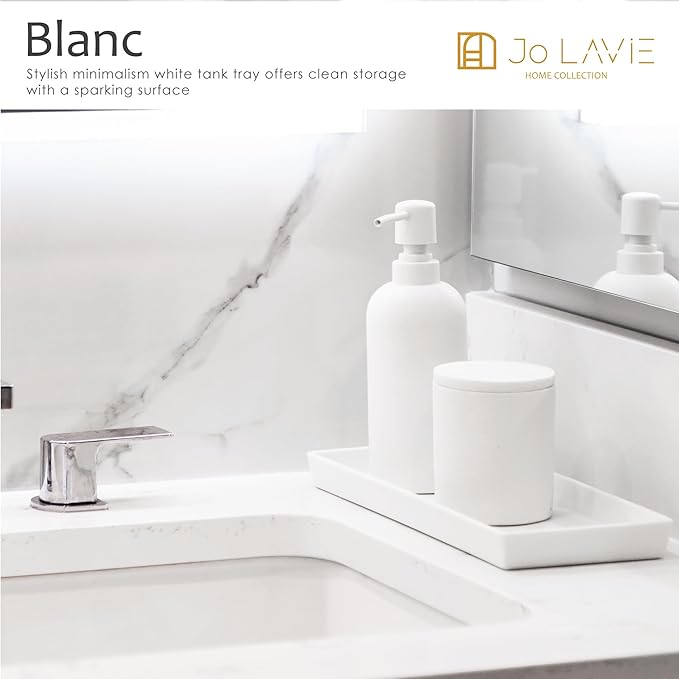 White Bathroom Tray - 12x5'' Resin Tray for Bathroom Countertop, Kitchen Vanity Tray & Dish Soap Tray for Kitchen Counter - Ideal Also as Jewelry, Perfume & Napkin White Vanity Tray