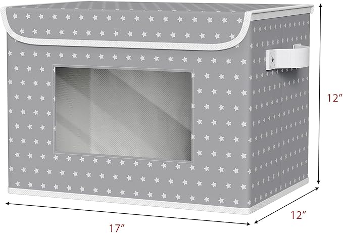 Univivi Fabric Foldable Storage Boxes [4-Pack] Large Collapsible Stackable Storage Bins with Lids, Closet Organizers and Storage Cube Basket for Home, Office, Bedroom (Gray Star, 17”x 12” x 12”)