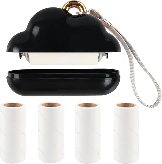 Mini Travel Size Reusable Lint Roller for Clothes & Pets, 150 Refillable Sheets (Black)