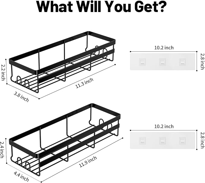 WOWBOX Shower Caddies 2 Pack - Adhesive Hanging Shower Shelf - Bathroom Organizers and Storage, No Drilling Stainless Shower Shelves for Home Decor, Bathroom Accessories