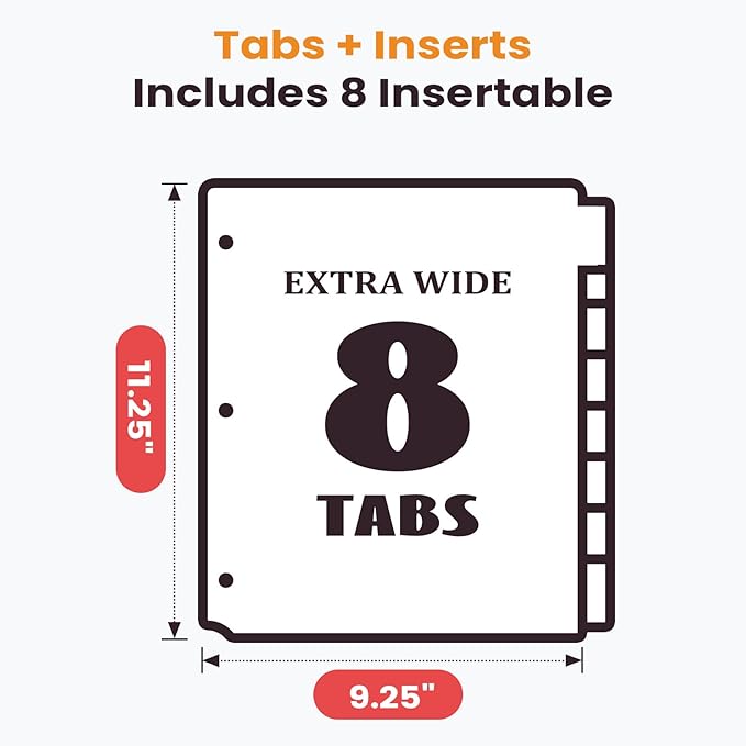 Sooez 16 Count Dividers with Pockets, 8 Tabs Binder Dividers for 3 Ring Binders, Binder Dividers with tabs, Binder Divider with Pockets for US Letter Size, Insertable Big Tabs, Multicolor, 2 Sets