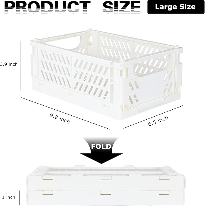 Tixill 2-Pack Mini Foldable Plastic Baskets for Organizing and Storage, Collapsible Storage Crate for Home Kitchen Bedroom Bathroom Office (9.8x6.5x3.8, White)