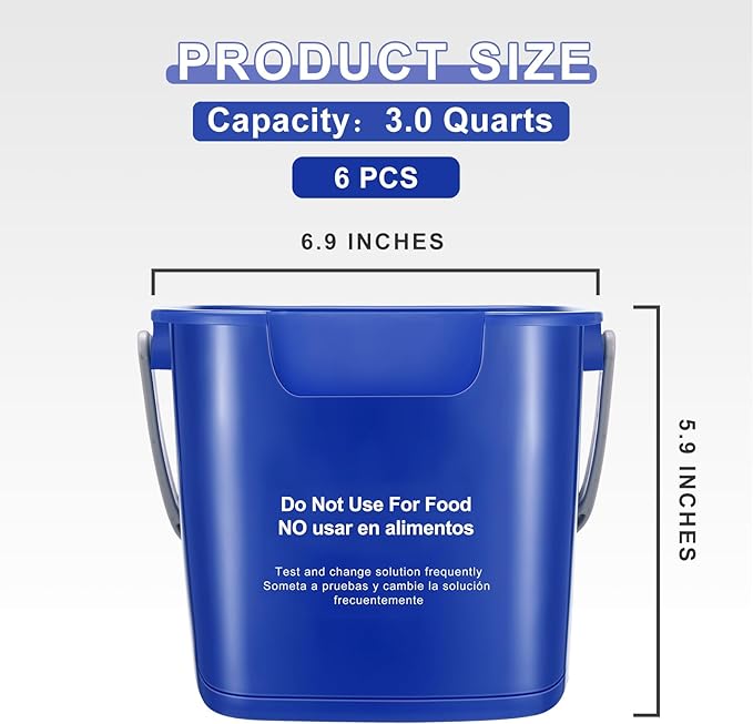 Roshtia 6 Pcs 3 Quart Cleaning Bucket Small Sanitizing Square Bucket Detergent Pail for Home Commercial Restaurant Kitchen Office School (Dark Blue)