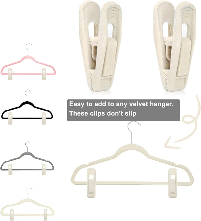 Velvet Hanger Clips - 40 PCS Beige Non-Slip Velvet Clips for Pants, Suits & Skirts