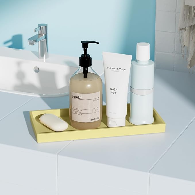 Vanity and Bathroom Tray, 9.8" ABS Countertop Organizer,Waterproof Vanity Tray for Toilet Tank,Perfume,Soap,Keys,Bathroom Accessories,Kitchen and Bath Trays,Non Slip Small Trays,Gold