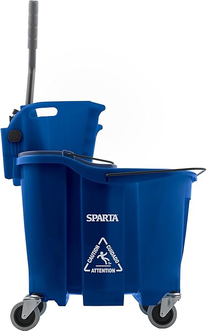 Carlisle FoodService Products Omnifit Mop Bucket with Side Press Wringer and Soiled Water Insert for Floor Cleaning, Kitchens, Restaurants, And Janitorial Use, Polypropylene (Pp), 35 Quarts, Blue