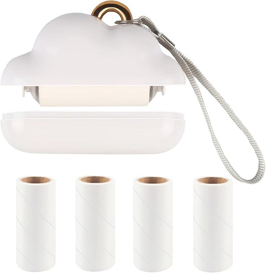Mini Travel Lint Roller, Reusable Pet Hair Remover for Clothes with 150 Refillable Sheets (White)