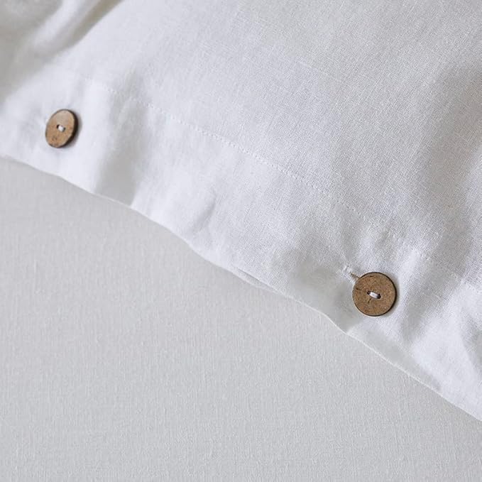 EVERLY 100% Pure Linen Duvet Cover Set Queen Size 90X90Inch 3pcs (1 Duvet Cover,2 Pillowcases) Soft and Breathable for All Season with Coconut Button Closure, Suitable for Hot Sleepers-White-Queen