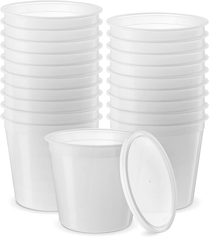 Comfy Package GUSTO [20 Sets] 86 oz. Plastic Food Storage Deli Containers with Lids, Ice Cream Bucket & Soup Pail -(Formerly